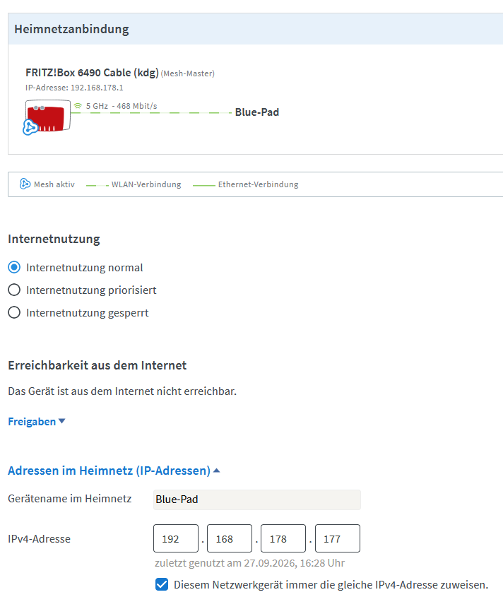 Gerät mit fester IPv4-Adresse