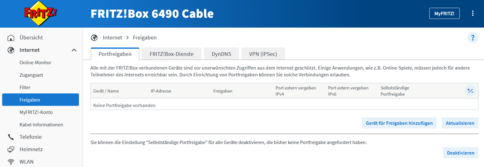 Geräte mit aktiven Portweiterleitungen