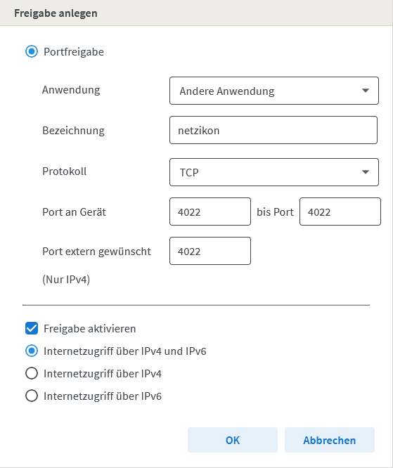 Neu Freigabe einrichten
