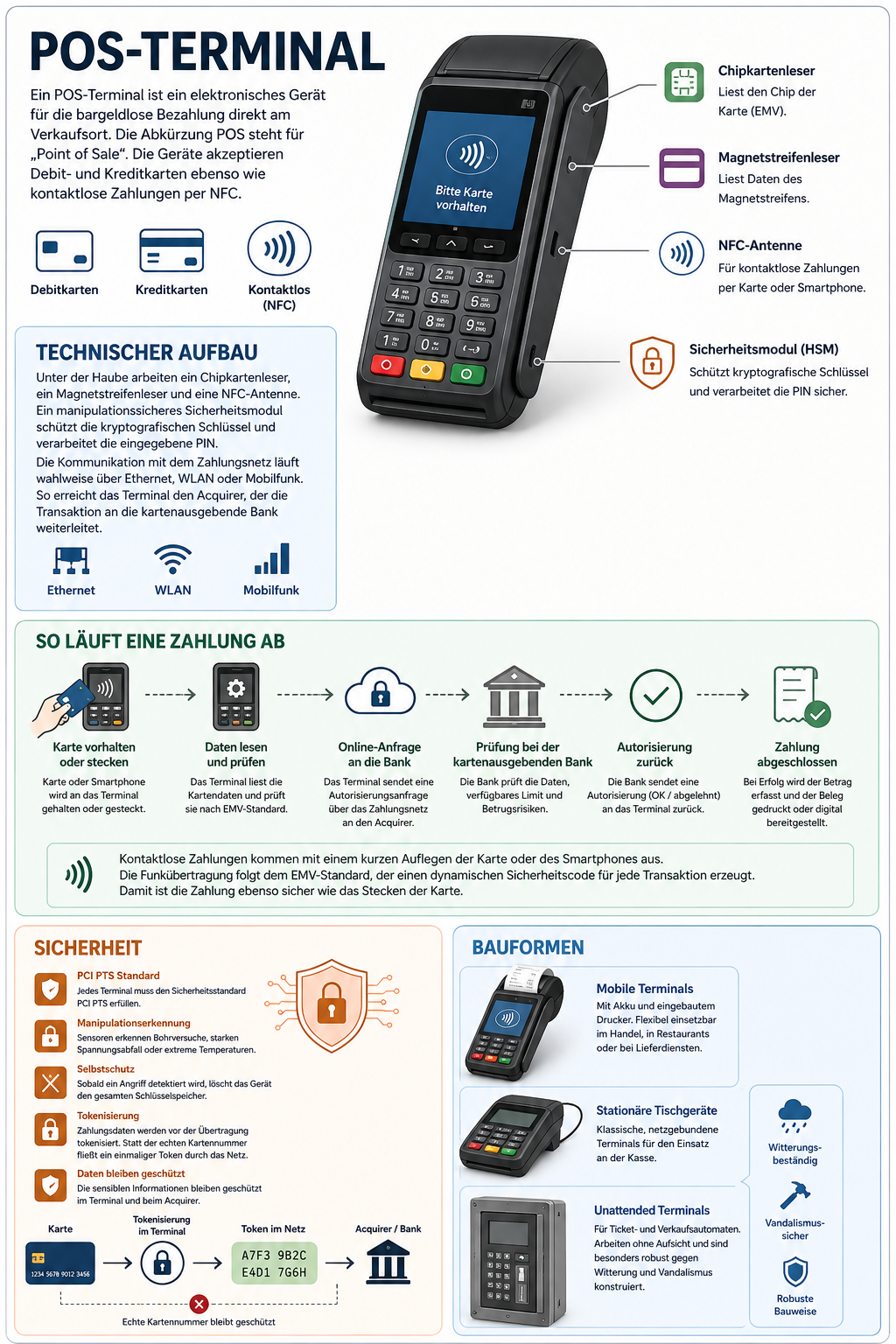 Aufbau eines POS-Terminals mit Chipkartenleser, Magnetstreifenleser und NFC-Antenne